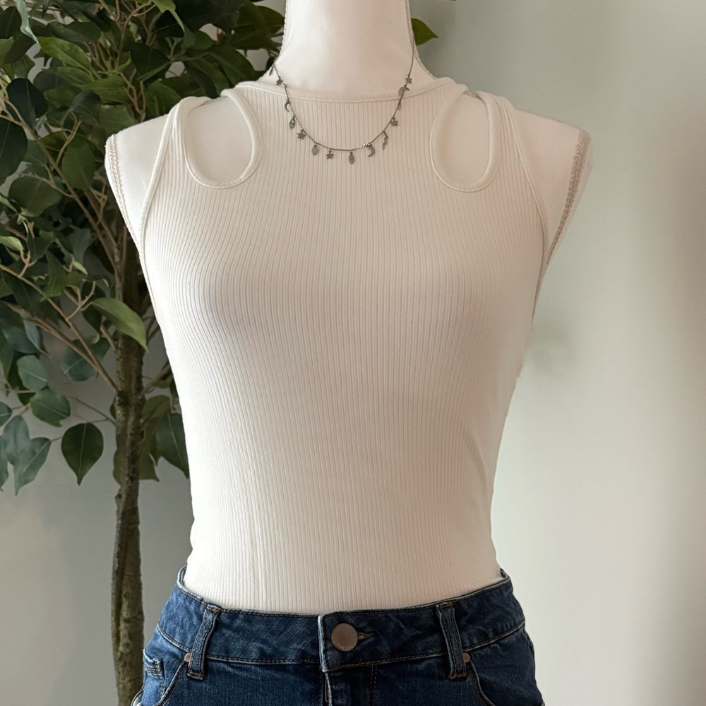 Astr White Ribbed Tank Top